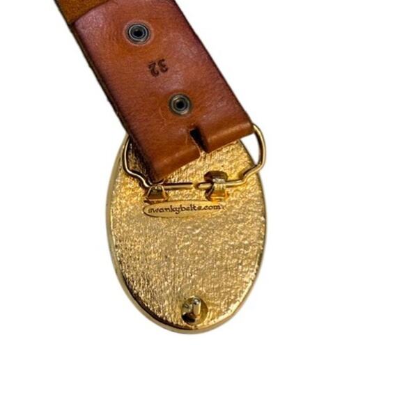 Swanky Belts Gold Cross Buckle Boho Western Leather Belt Size 32 Brown 32-38 USA main image 5